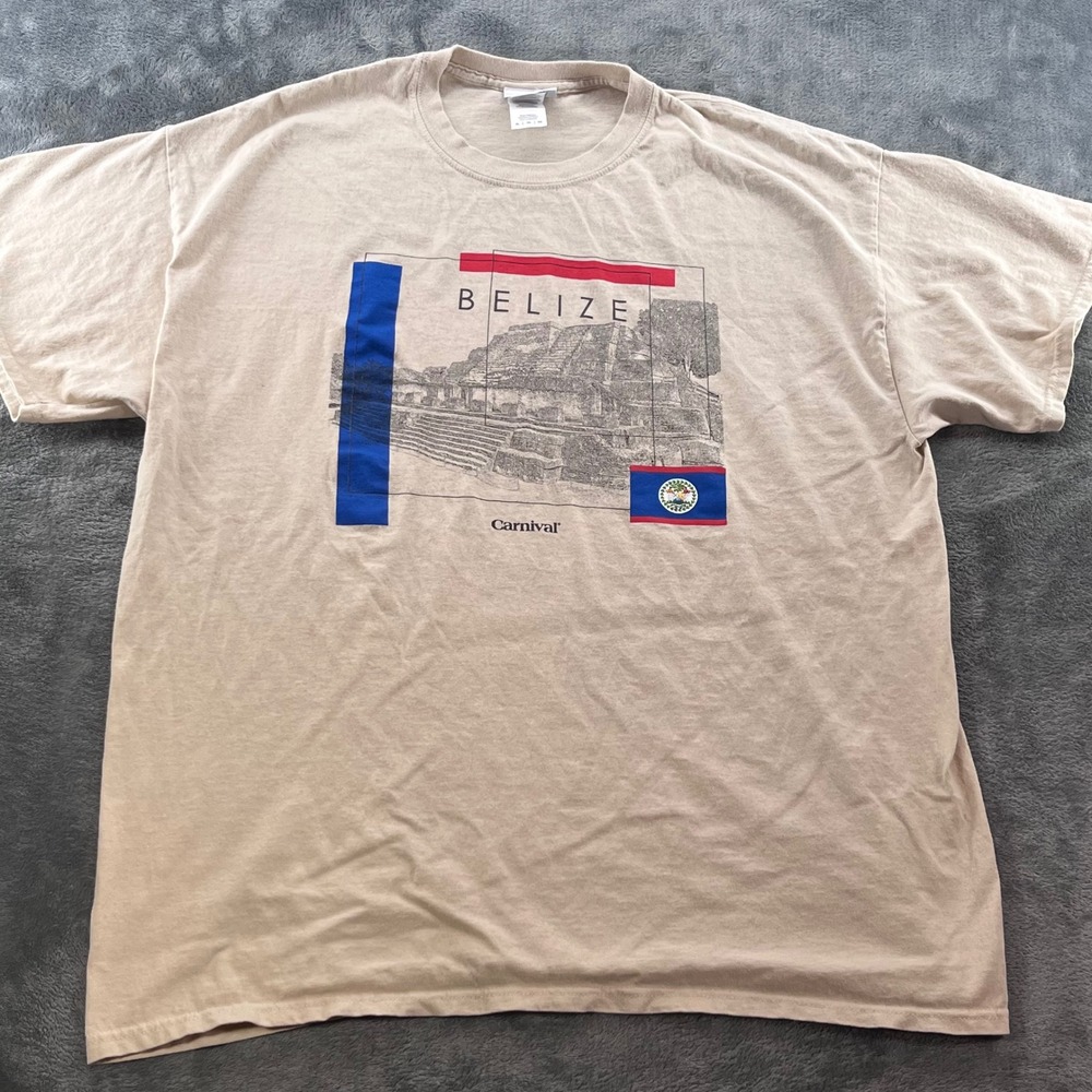 Carnival Cruise Line Belize Graphic T-Shirt Mens XL Tan Souvenir‎ Gildan Cotton
